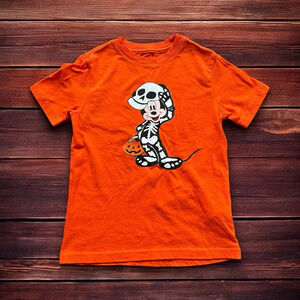 Boys Xs Mickey Mouse Halloween Tee Shirt Orange Skelton Wondernation 4/5